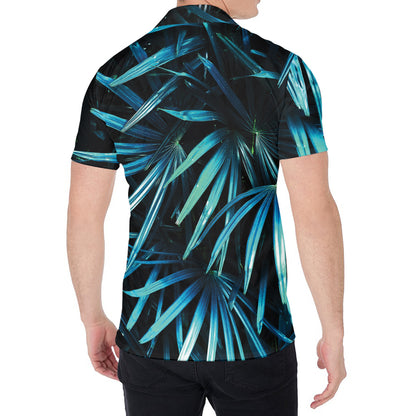 Turquoise Tropical Leaves Print Men's Shirt