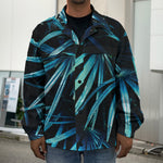Turquoise Tropical Leaves Print Men's Shirt Jacket