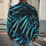 Turquoise Tropical Leaves Print Men's Shirt Jacket