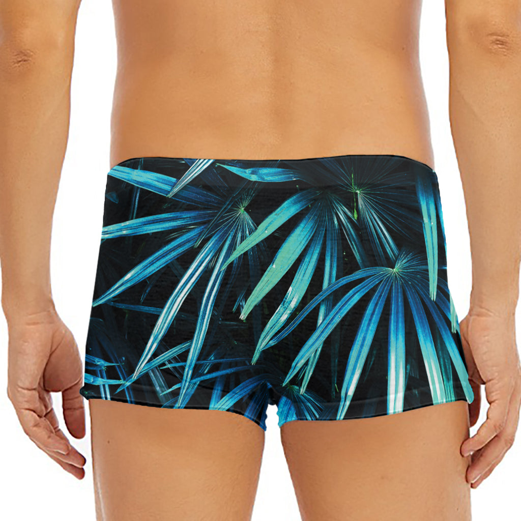 Turquoise Tropical Leaves Print Men's Short Boxer Briefs