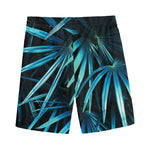 Turquoise Tropical Leaves Print Men's Sports Shorts