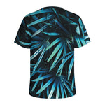 Turquoise Tropical Leaves Print Men's Sports T-Shirt