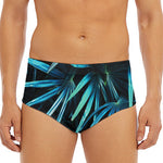 Turquoise Tropical Leaves Print Men's Triangle Swim Briefs