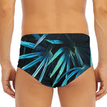Turquoise Tropical Leaves Print Men's Triangle Swim Briefs