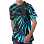 Turquoise Tropical Leaves Print Men's Velvet T-Shirt