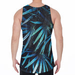 Turquoise Tropical Leaves Print Men's Velvet Tank Top