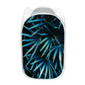 Turquoise Tropical Leaves Print Mesh Laundry Hamper