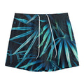 Turquoise Tropical Leaves Print Mesh Shorts
