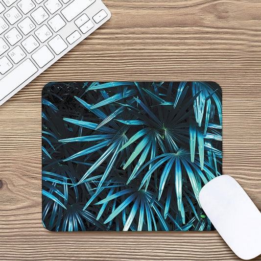 Turquoise Tropical Leaves Print Mouse Pad