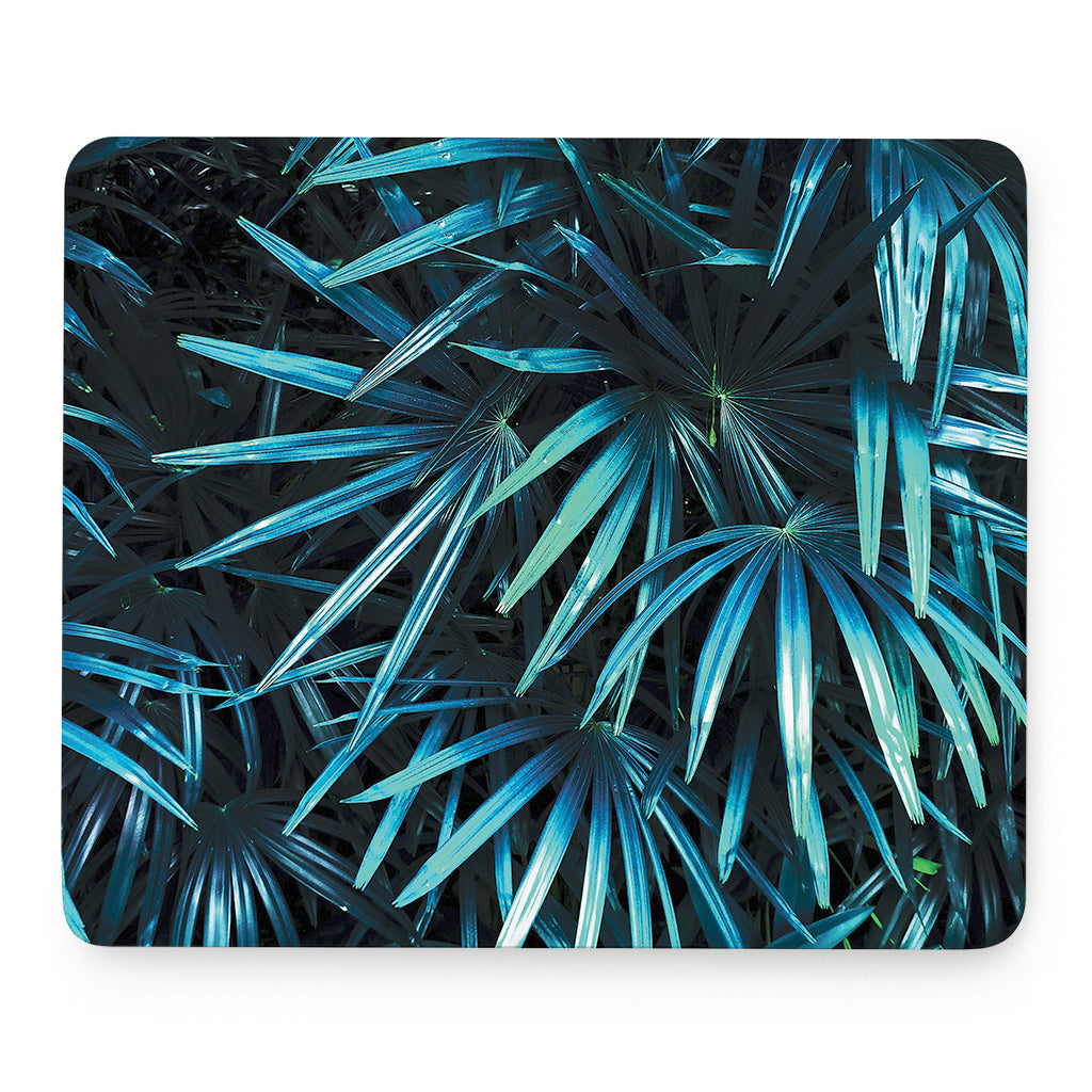 Turquoise Tropical Leaves Print Mouse Pad