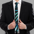 Turquoise Tropical Leaves Print Necktie