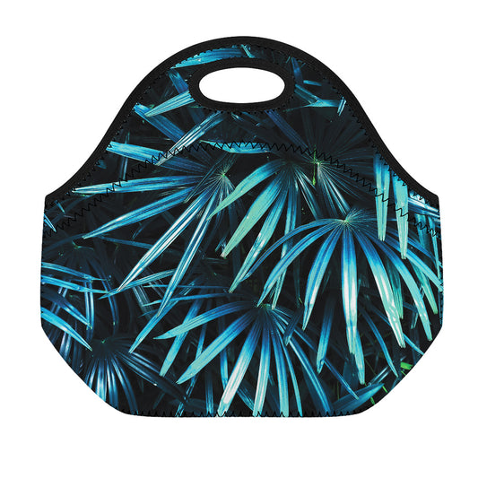 Turquoise Tropical Leaves Print Neoprene Lunch Bag