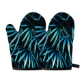 Turquoise Tropical Leaves Print Oven Mitts
