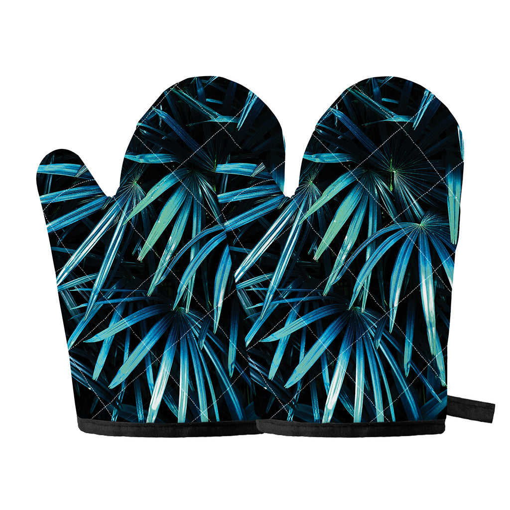 Turquoise Tropical Leaves Print Oven Mitts