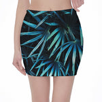 Turquoise Tropical Leaves Print Pencil Mini Skirt