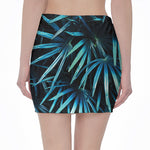 Turquoise Tropical Leaves Print Pencil Mini Skirt