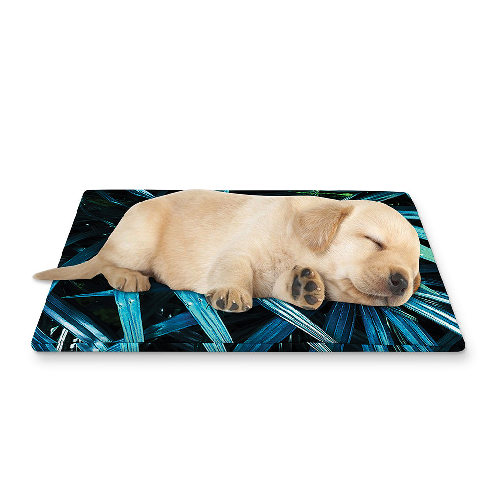 Turquoise Tropical Leaves Print Pet Cooling Mat Cover