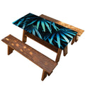 Turquoise Tropical Leaves Print Picnic Table Cover