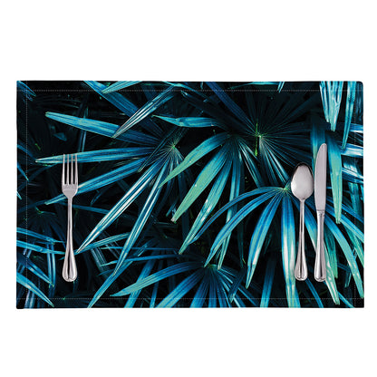 Turquoise Tropical Leaves Print Placemat