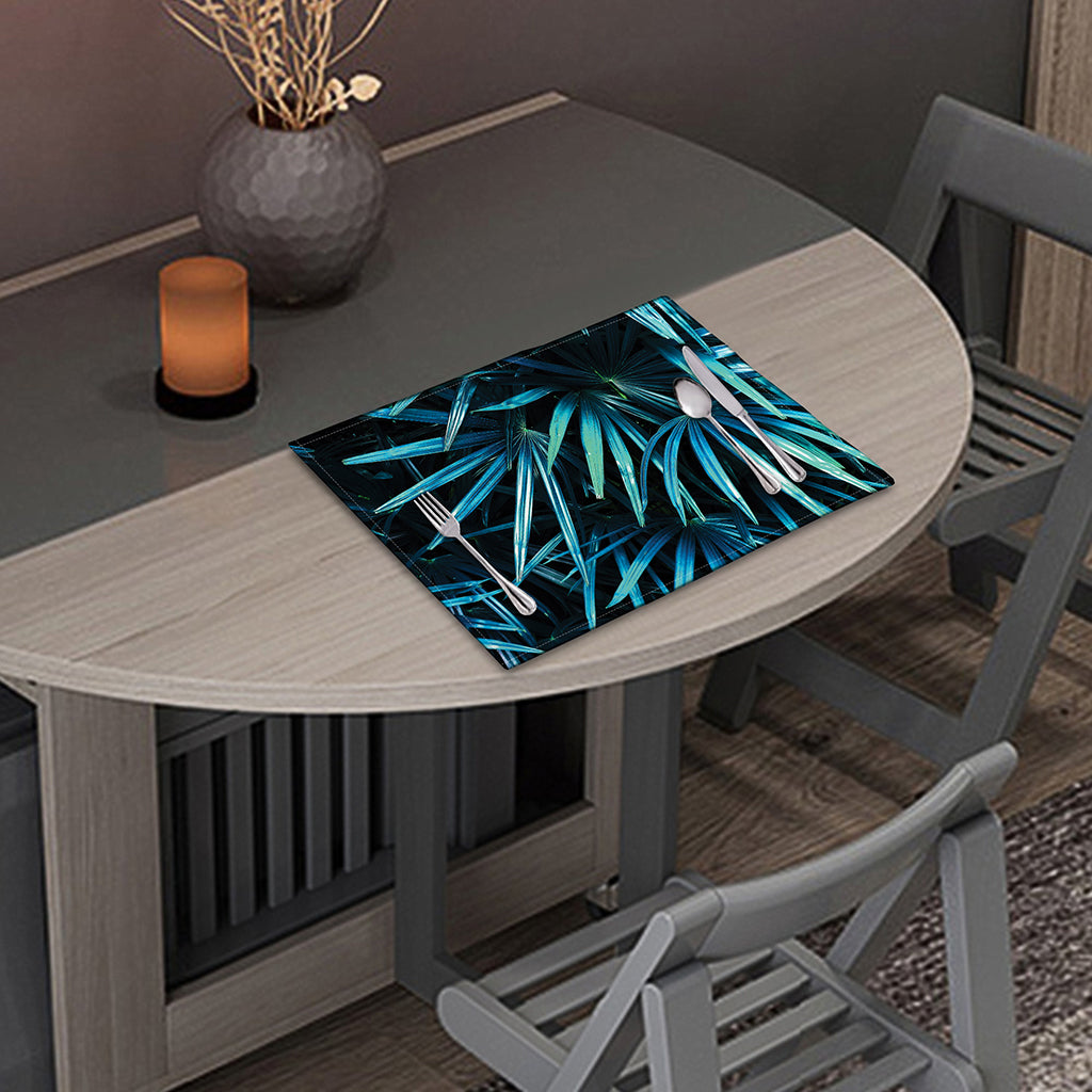 Turquoise Tropical Leaves Print Placemat