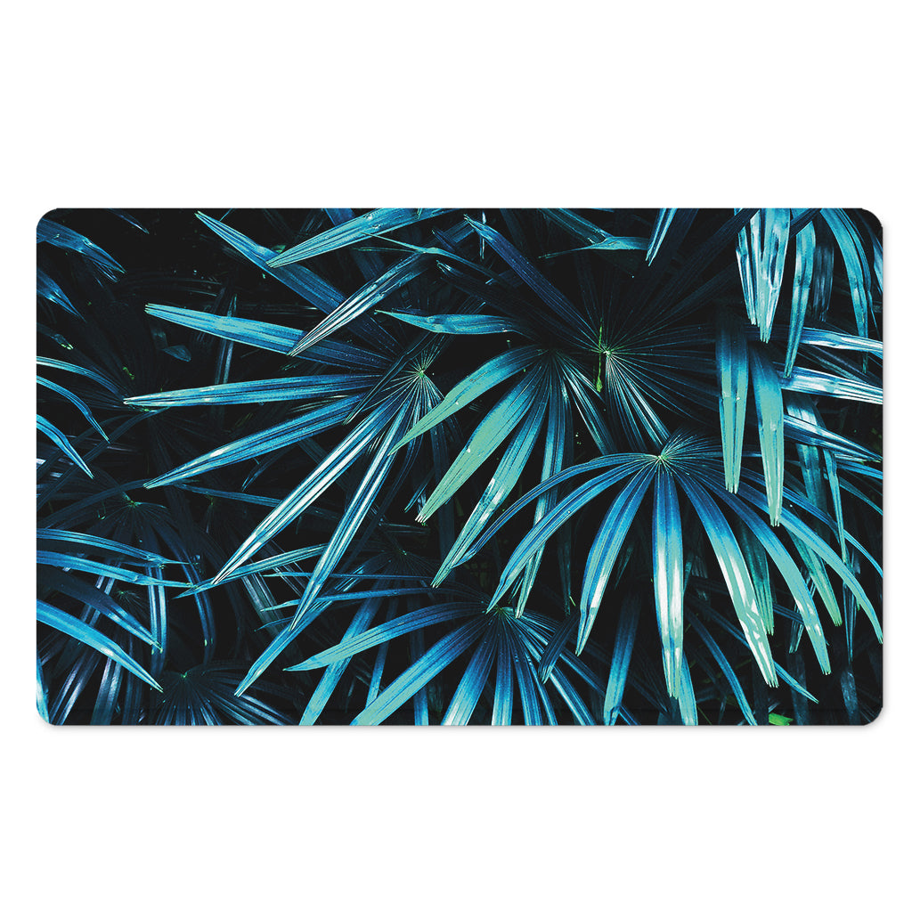 Turquoise Tropical Leaves Print Polyester Doormat
