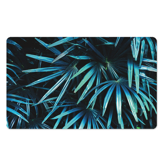 Turquoise Tropical Leaves Print Polyester Doormat