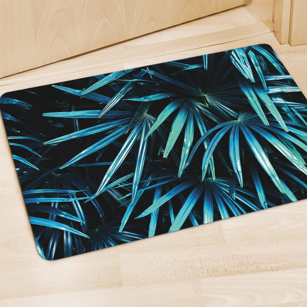 Turquoise Tropical Leaves Print Polyester Doormat
