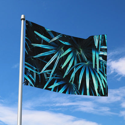 Turquoise Tropical Leaves Print Polyester Flag