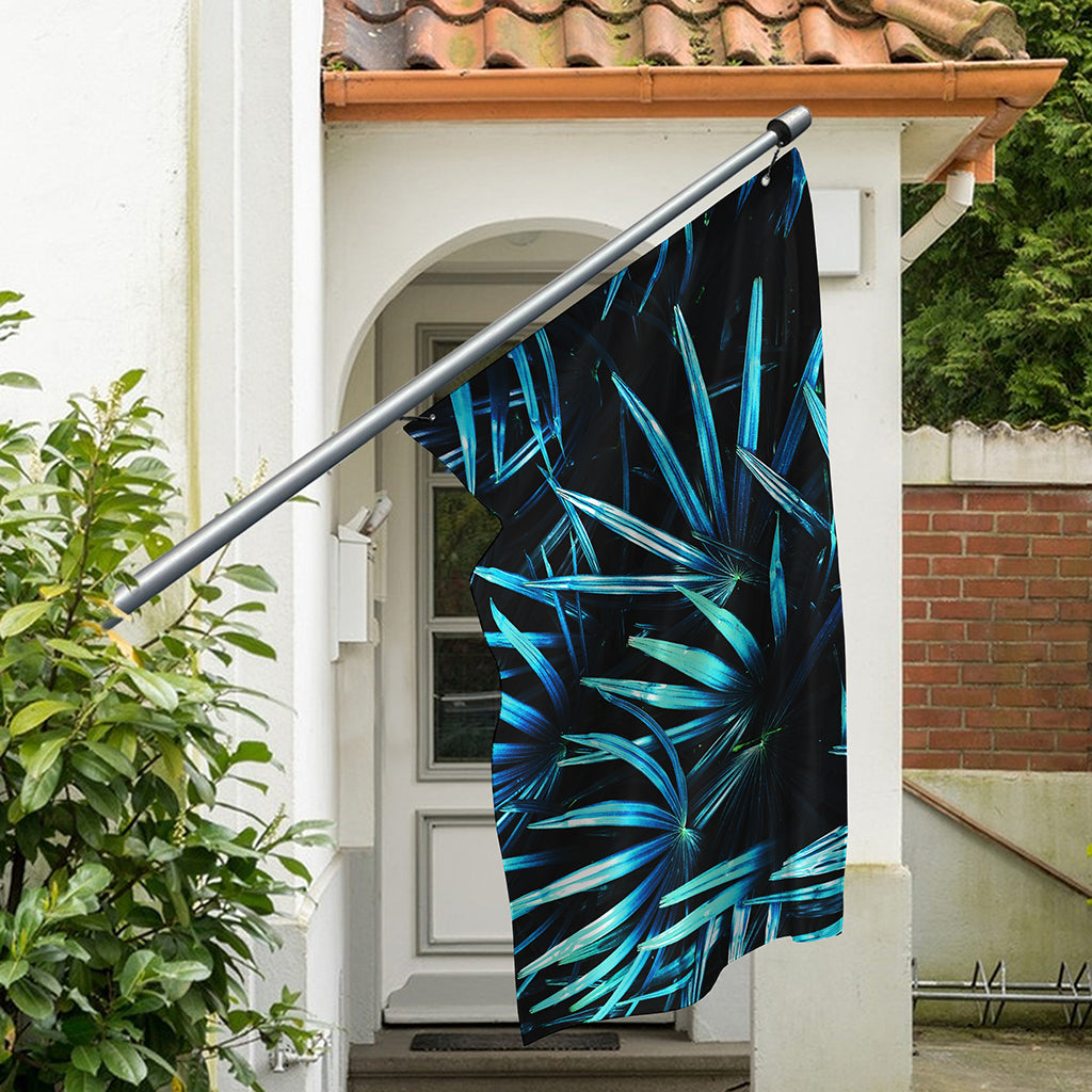 Turquoise Tropical Leaves Print Polyester Flag