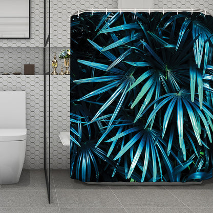 Turquoise Tropical Leaves Print Polyester Shower Curtain