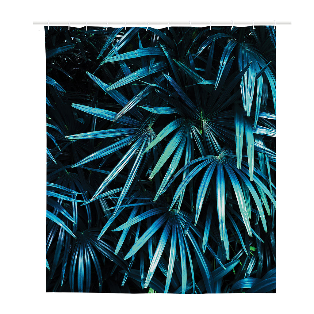 Turquoise Tropical Leaves Print Polyester Shower Curtain