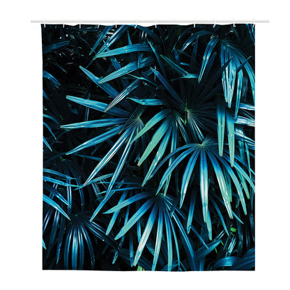 Turquoise Tropical Leaves Print Polyester Shower Curtain