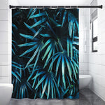 Turquoise Tropical Leaves Print Premium Shower Curtain