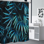 Turquoise Tropical Leaves Print Premium Shower Curtain