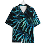 Turquoise Tropical Leaves Print Rayon Hawaiian Shirt