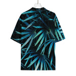 Turquoise Tropical Leaves Print Rayon Hawaiian Shirt