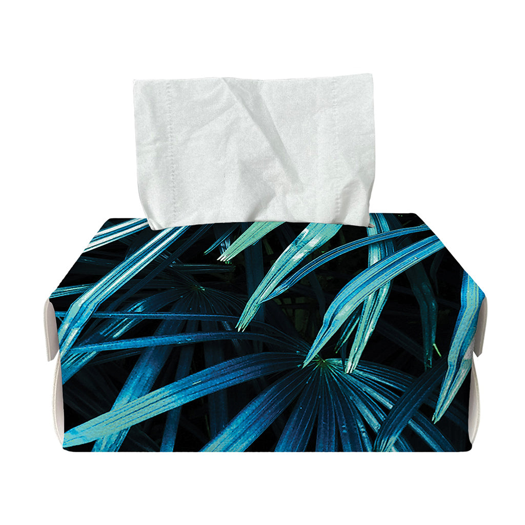 Turquoise Tropical Leaves Print Rectangle Tissue Box Cover