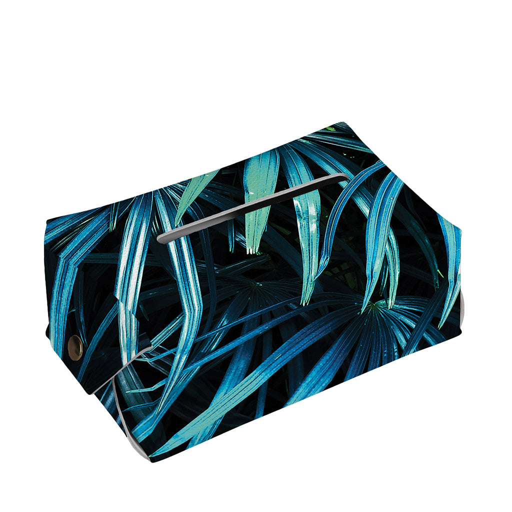 Turquoise Tropical Leaves Print Rectangle Tissue Box Cover
