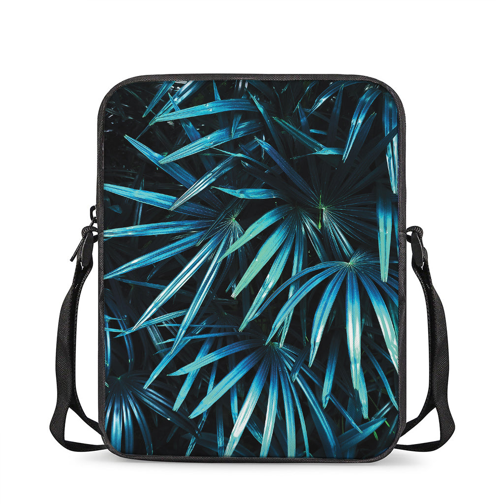 Turquoise Tropical Leaves Print Rectangular Crossbody Bag