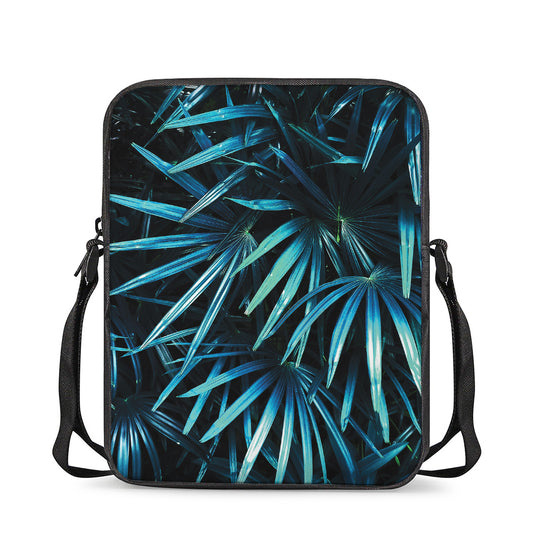 Turquoise Tropical Leaves Print Rectangular Crossbody Bag