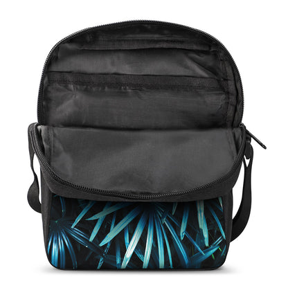 Turquoise Tropical Leaves Print Rectangular Crossbody Bag
