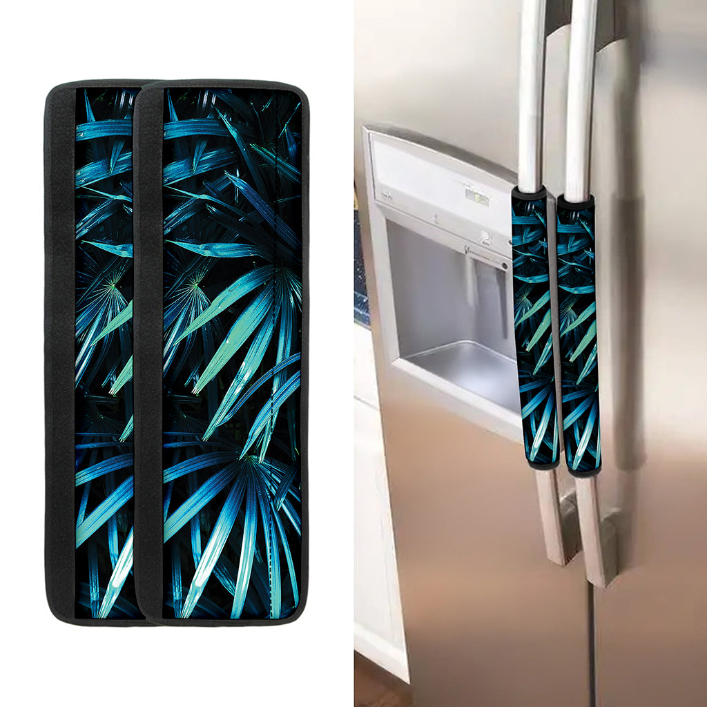 Turquoise Tropical Leaves Print Refrigerator Handle Covers