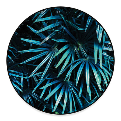 Turquoise Tropical Leaves Print Round Floor Mat