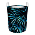Turquoise Tropical Leaves Print Round Laundry Basket