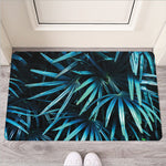 Turquoise Tropical Leaves Print Rubber Doormat