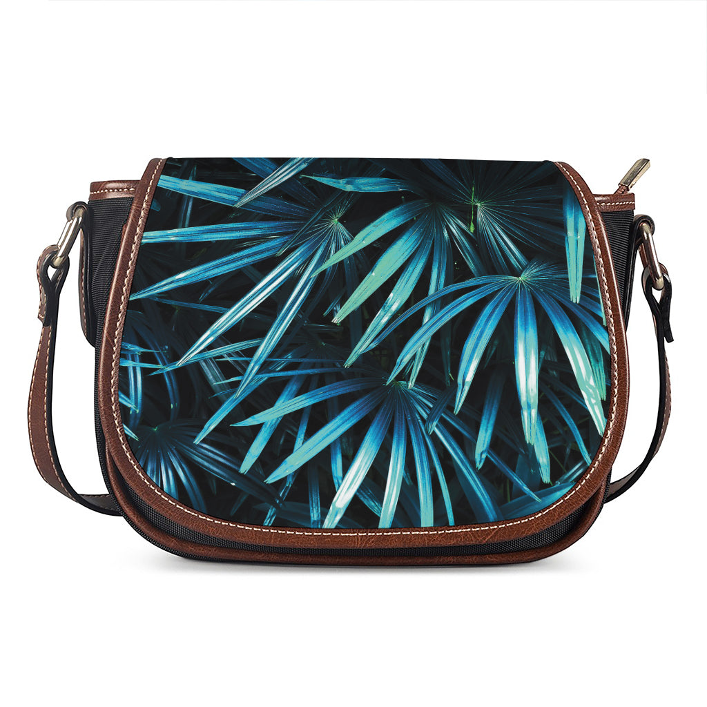 Turquoise Tropical Leaves Print Saddle Bag
