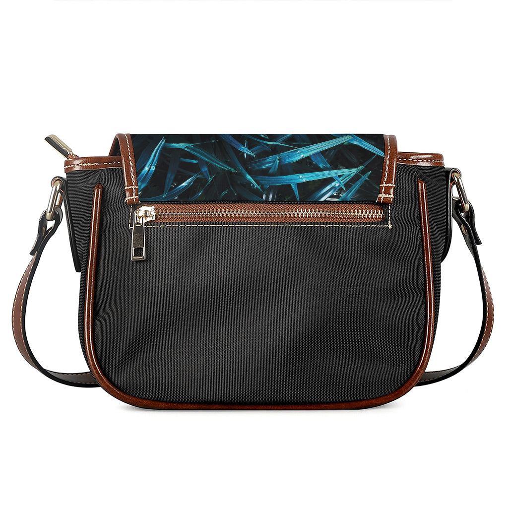 Turquoise Tropical Leaves Print Saddle Bag