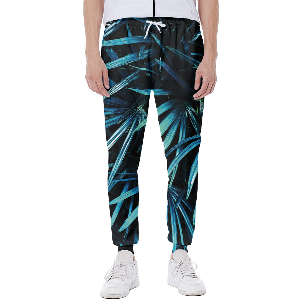 Turquoise Tropical Leaves Print Scuba Joggers