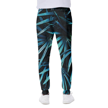 Turquoise Tropical Leaves Print Scuba Joggers