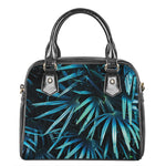 Turquoise Tropical Leaves Print Shoulder Handbag